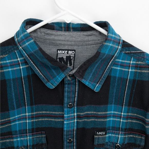 Snap Flannel Shirt Matix Mike Mo Collab Men’s Large Blue Black Plaid Skatewear - Picture 2 of 12